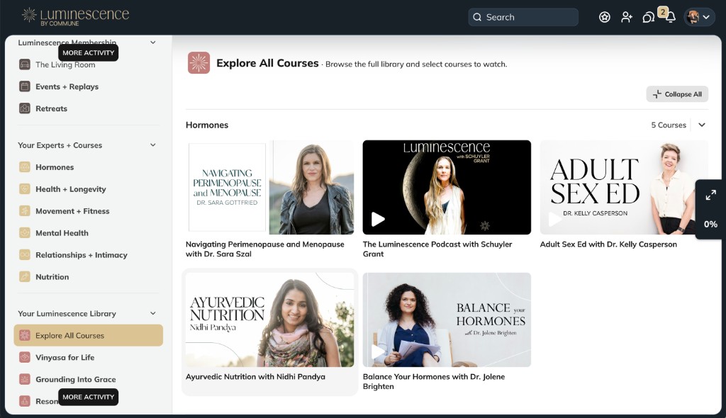 Luminescence desktop — Explore all courses